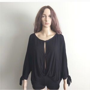 Free People tunic top Small black faux wrap top tie up sleeves oversized
